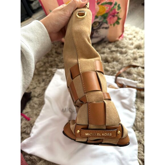 Michael Kors Vivian Large Suede Leather Hobo Bag Acorn Brown Crossbody Strap - Picture 4 of 9